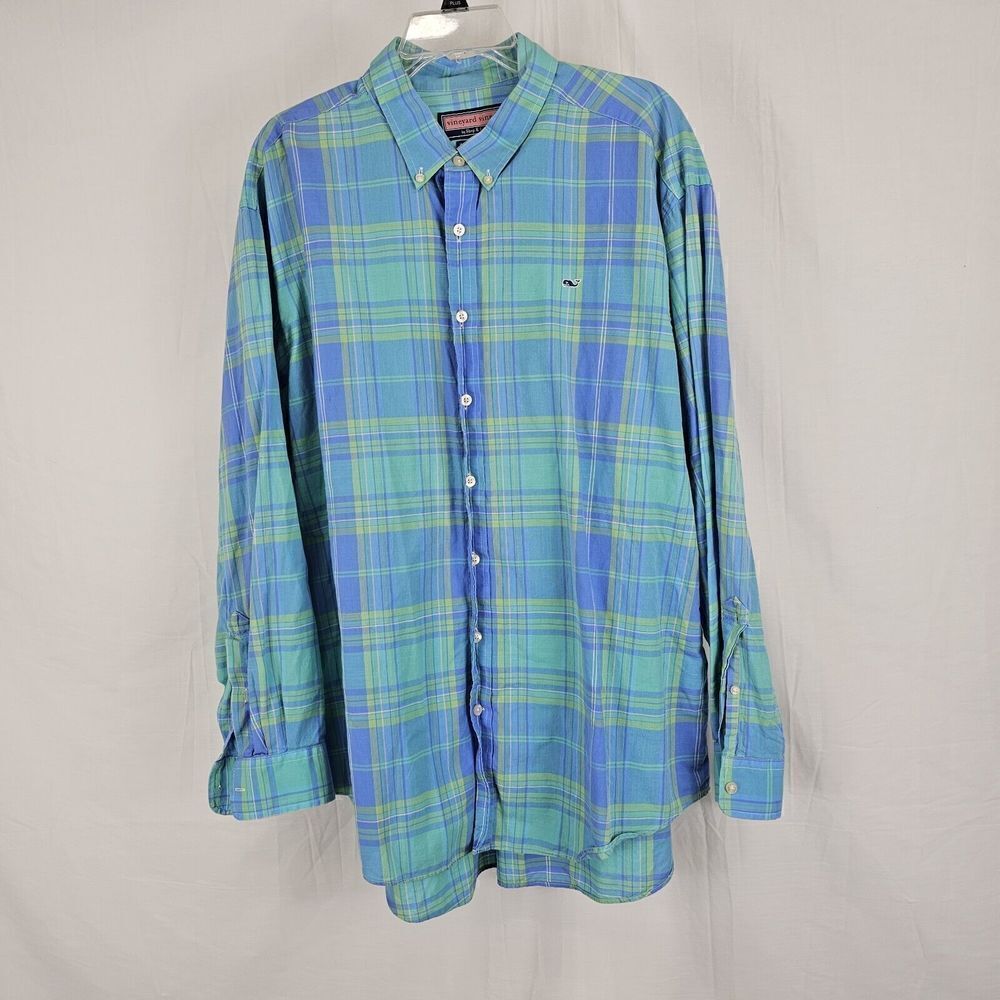 Vineyard Vines Shep & Ian Blue Plaid Button Up Shirt Men's Size XL Whale Shirt